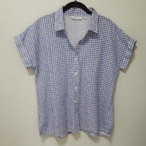 Orvis Cotton Button Front Short Sleeve Blouse